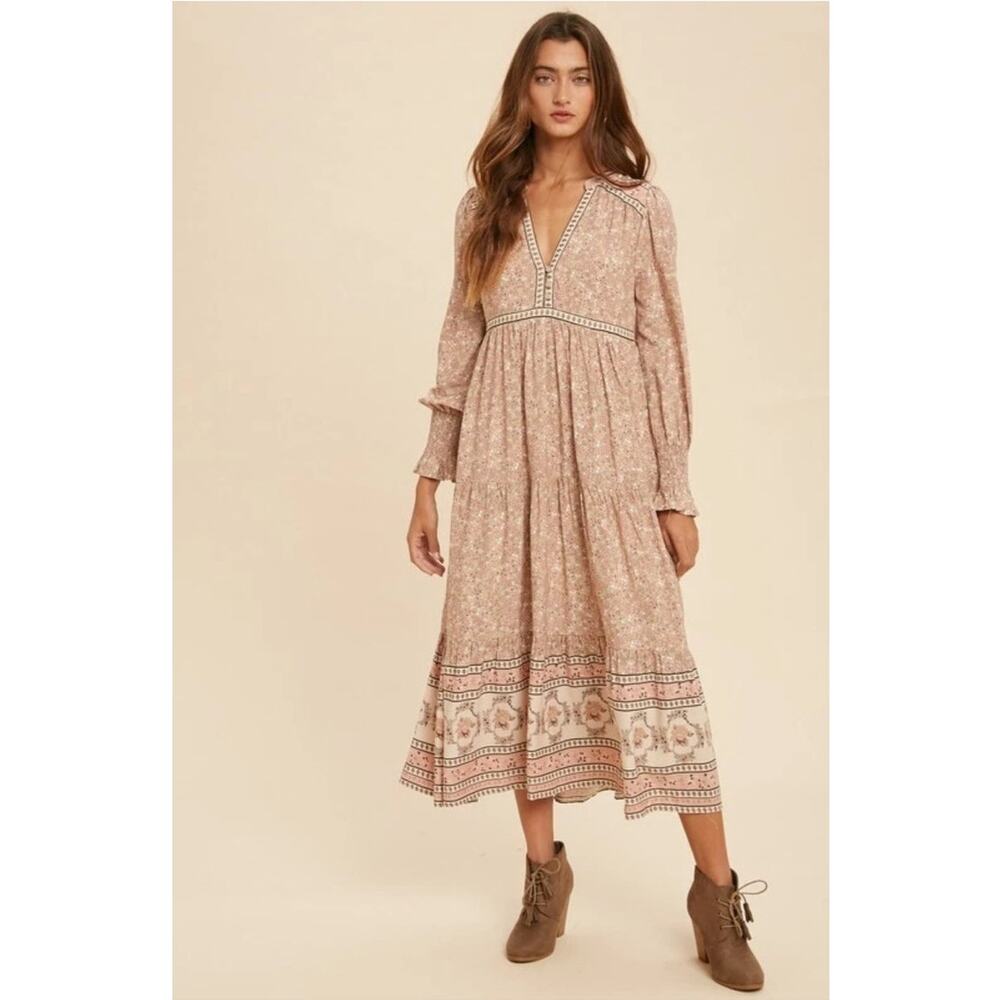 In Loom Floral Boho Midi Dress – Women’s Small
